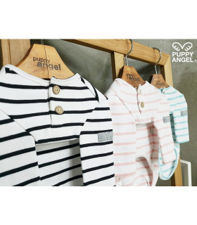TS516 Tee-shirt Puppy Angel Wood Button Stripe Pink 502