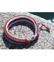Blue Macrame Necklace, White, Red Croci